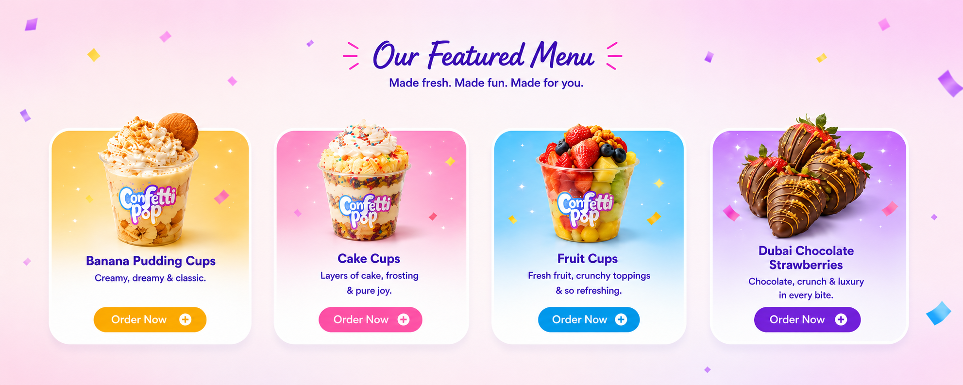 Confetti Pop menu products